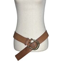 Michael Kors Distressed Rustic Brown Leather Belt Sz Small 33 - 37" Brass Buckle